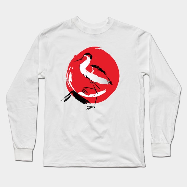 Japanese Stork Old Sun Long Sleeve T-Shirt by imshinji